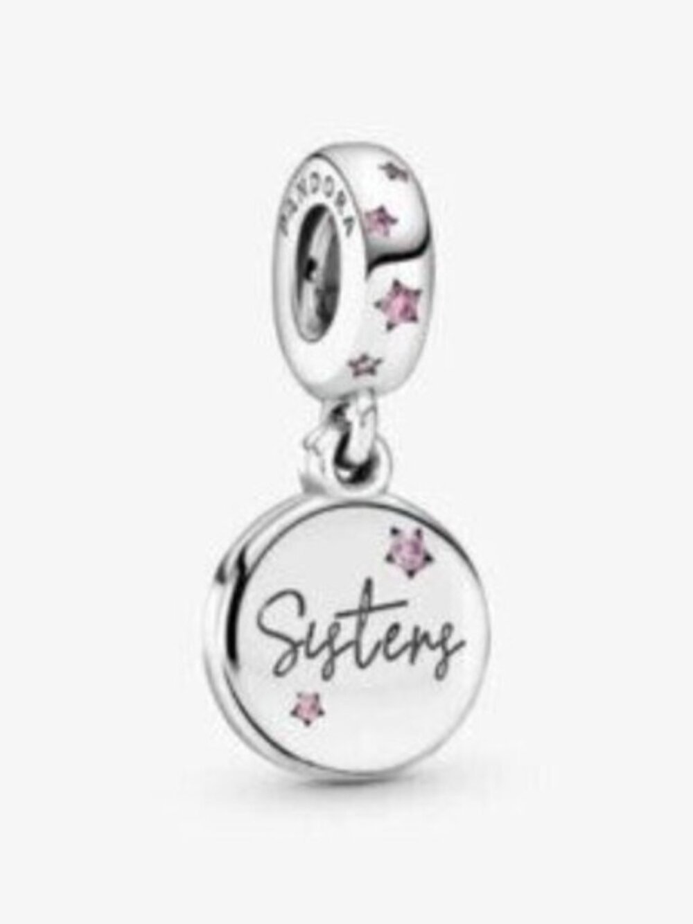 Pandora Silver 'Sisters' Dangle Charm with Pink Accents